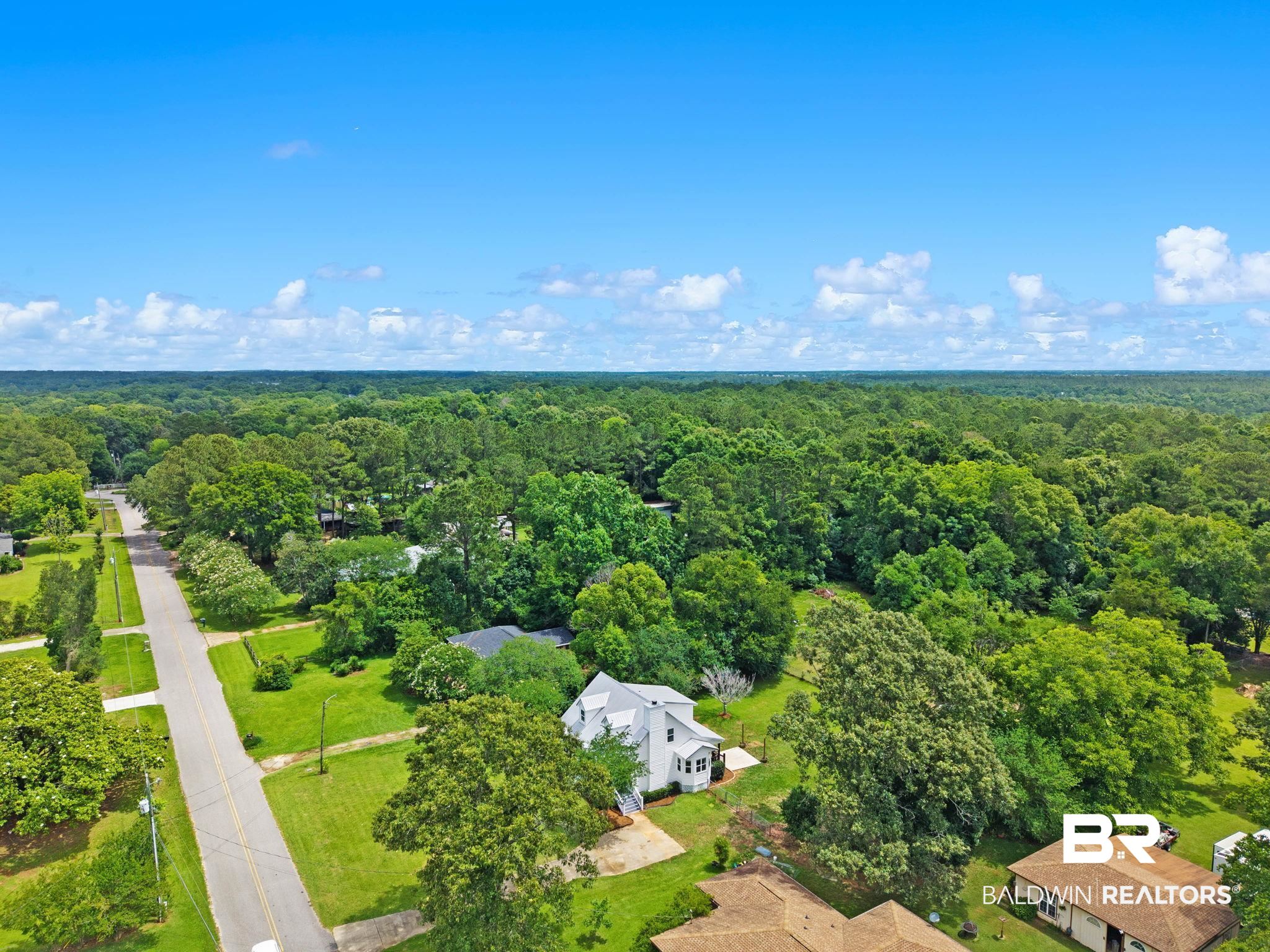 22810 High Ridge Road Fairhope, AL 36532 - Photo 66 of 78 Residential property with a white exterior and a dark roof, surrounded by mature trees and green lawns