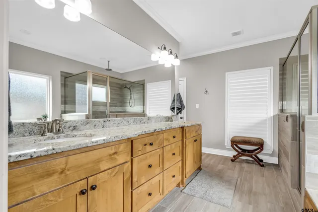 a bathroom with a granite countertop sink a toilet and a mirror