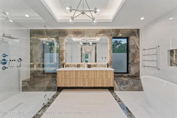 a bath tub sitting in a bathroom