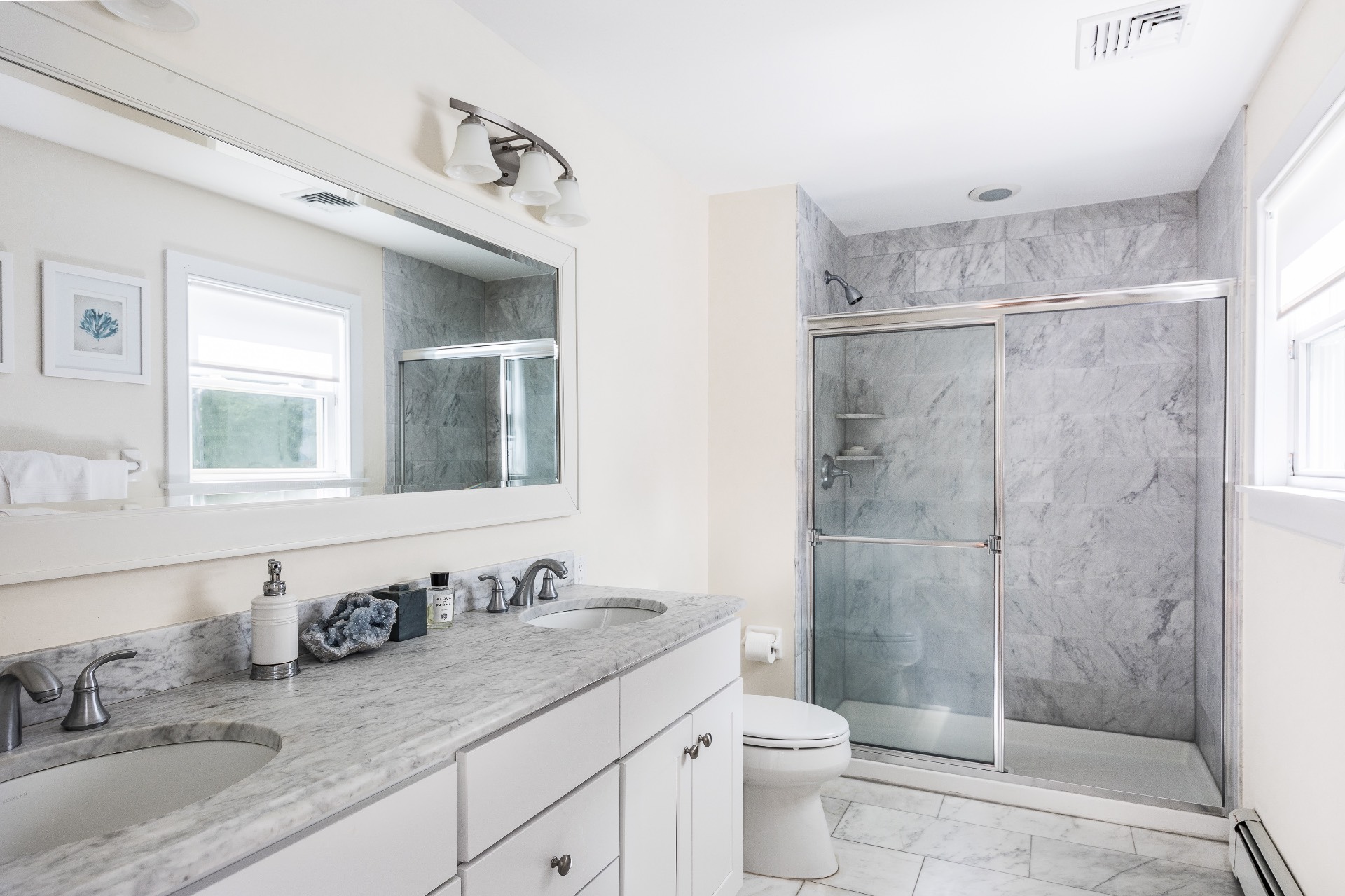 27 Kings Point Road East Hampton, NY 11937 - Photo 10 of 17 a bathroom with a granite countertop sink toilet and shower