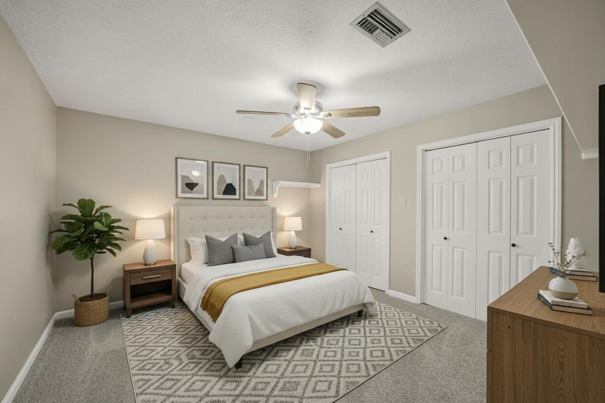 25302 Fairbrook Lane Spring, TX 77373 - Photo 36 of 49 a bedroom with a bed and a chandelier