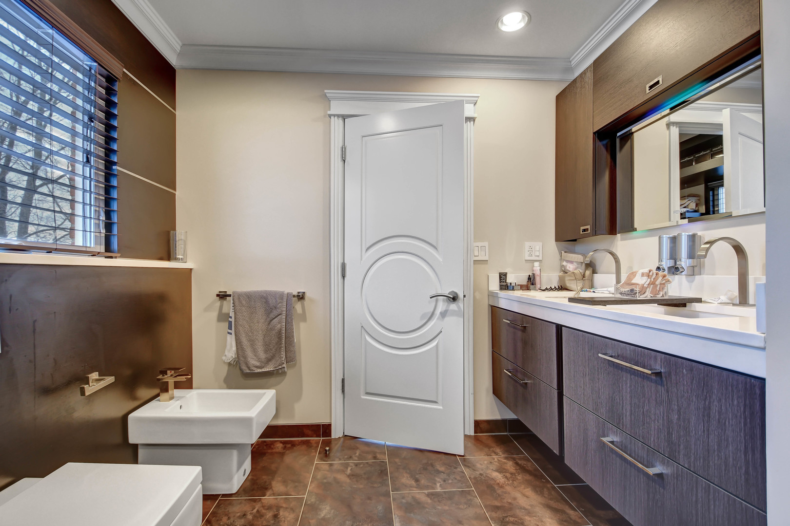 491 Old Surrey Road, Unit B Hinsdale, IL 60521 - Photo 8 of 18 a bathroom with a toilet a sink and a mirror