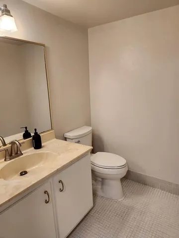 a bathroom with a shower and a toilet