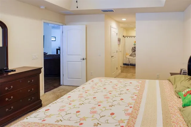 an aerial view of a house with outdoor space