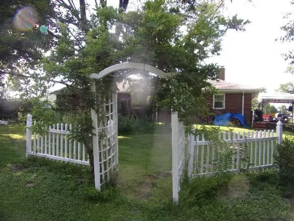 a garden view with a fountain