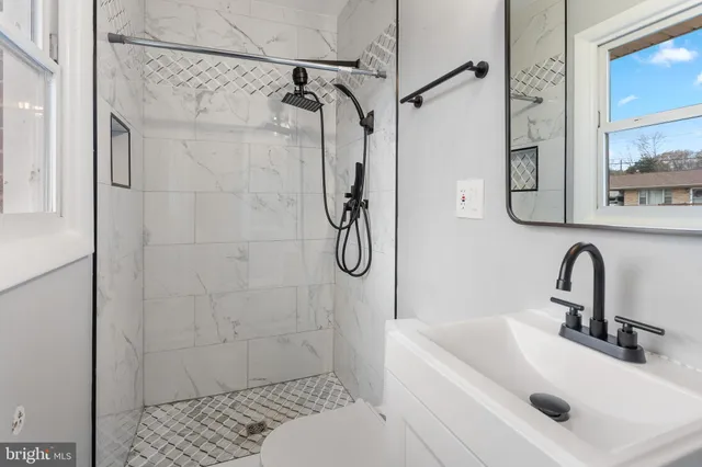 a bathroom with a sink and a shower