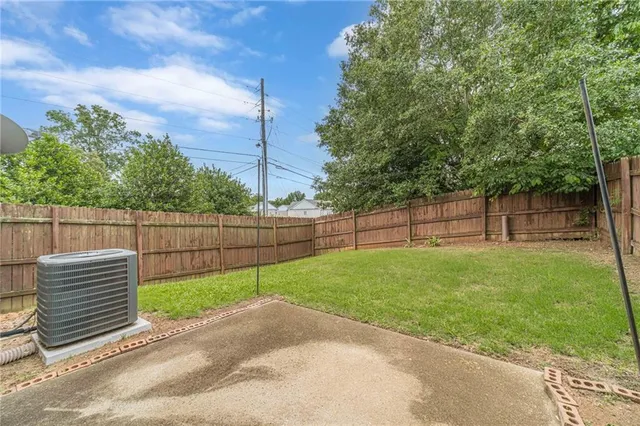 a garden view with tall trees
