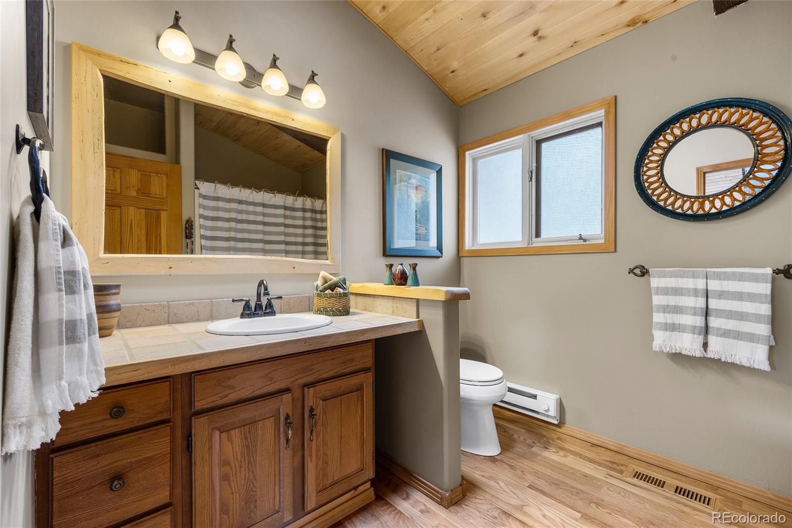 193 Twilight Terrace Drive Bailey, CO 80421 - Photo 23 of 50 a bathroom with a toilet a sink and a mirror