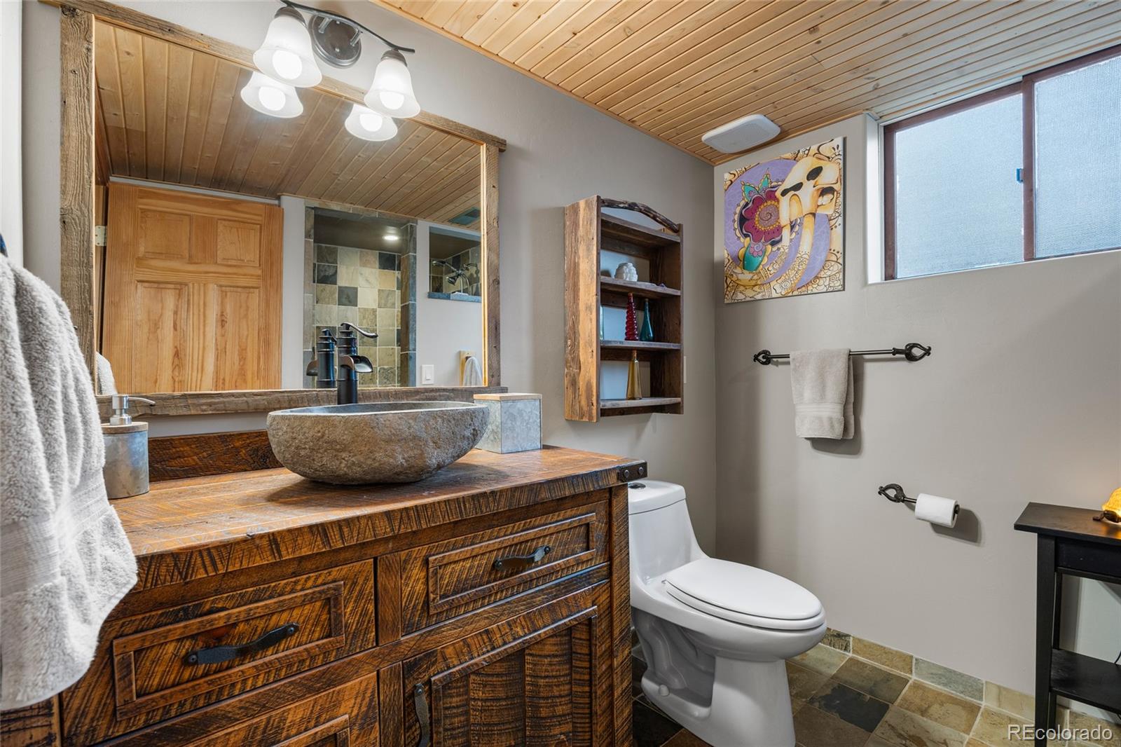193 Twilight Terrace Drive Bailey, CO 80421 - Photo 35 of 50 a bathroom with a sink a toilet and a mirror