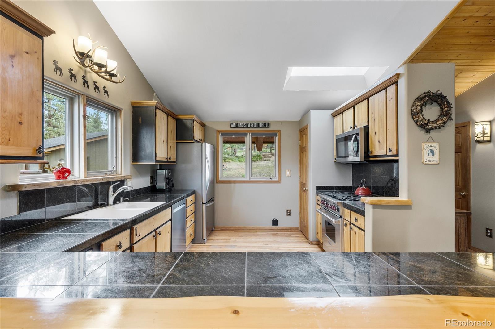 193 Twilight Terrace Drive Bailey, CO 80421 - Photo 10 of 50 a living room with granite countertop furniture and a flat screen tv