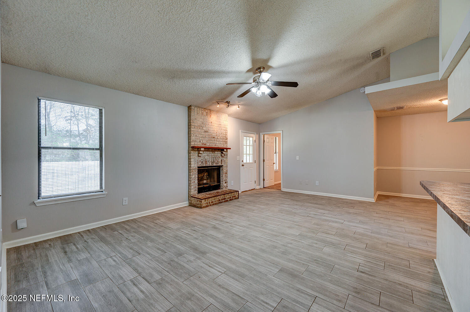 3248 Dowitcher Lane Orange Park, FL 32065 - Photo 4 of 23 an empty room with wooden floor fireplace and windows