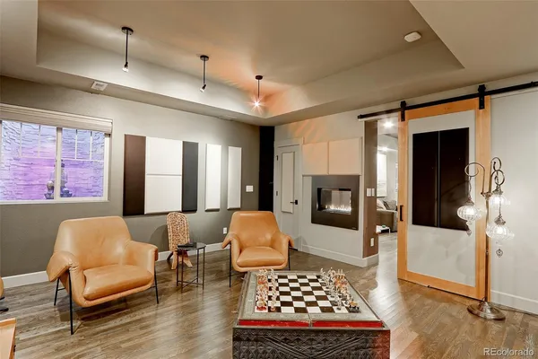 a living room with furniture and a rug
