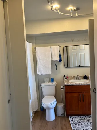 a bathroom with a toilet a sink and a mirror