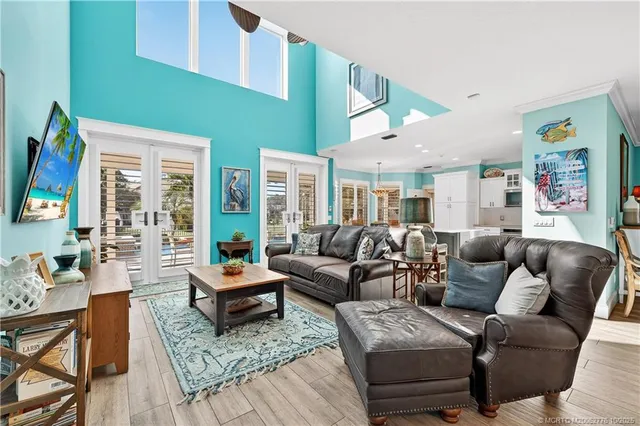 a living room with furniture and a rug