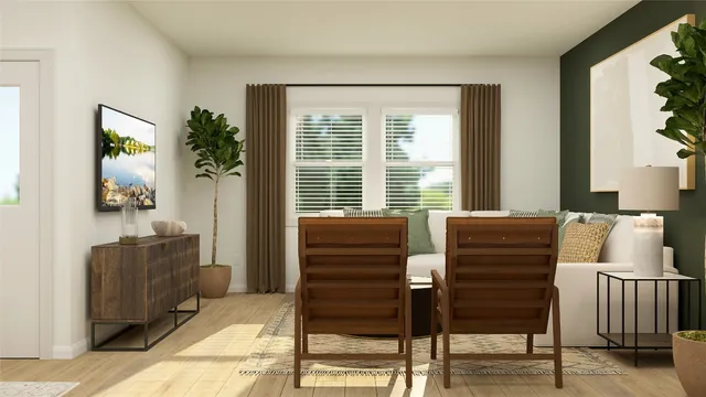 a bedroom with a bed and a dresser next to a window