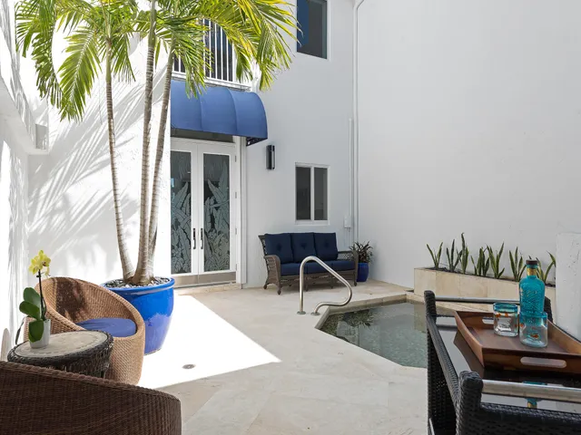 a room with furniture and a potted plant