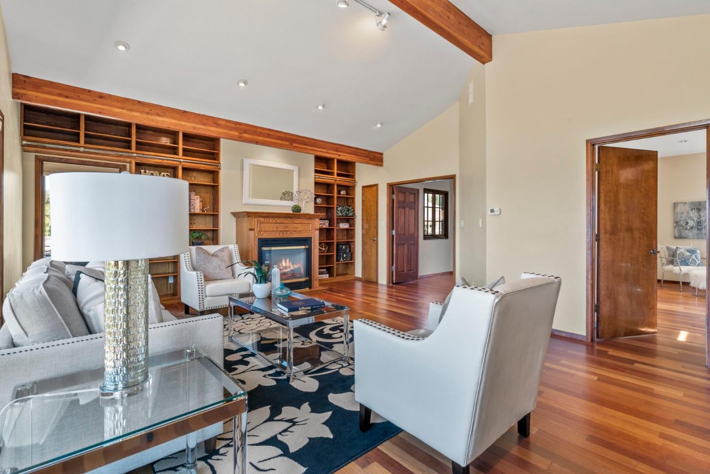 380 Sims Road Santa Cruz, CA 95060 - Photo 27 of 72 a living room with fireplace furniture and a wooden floor