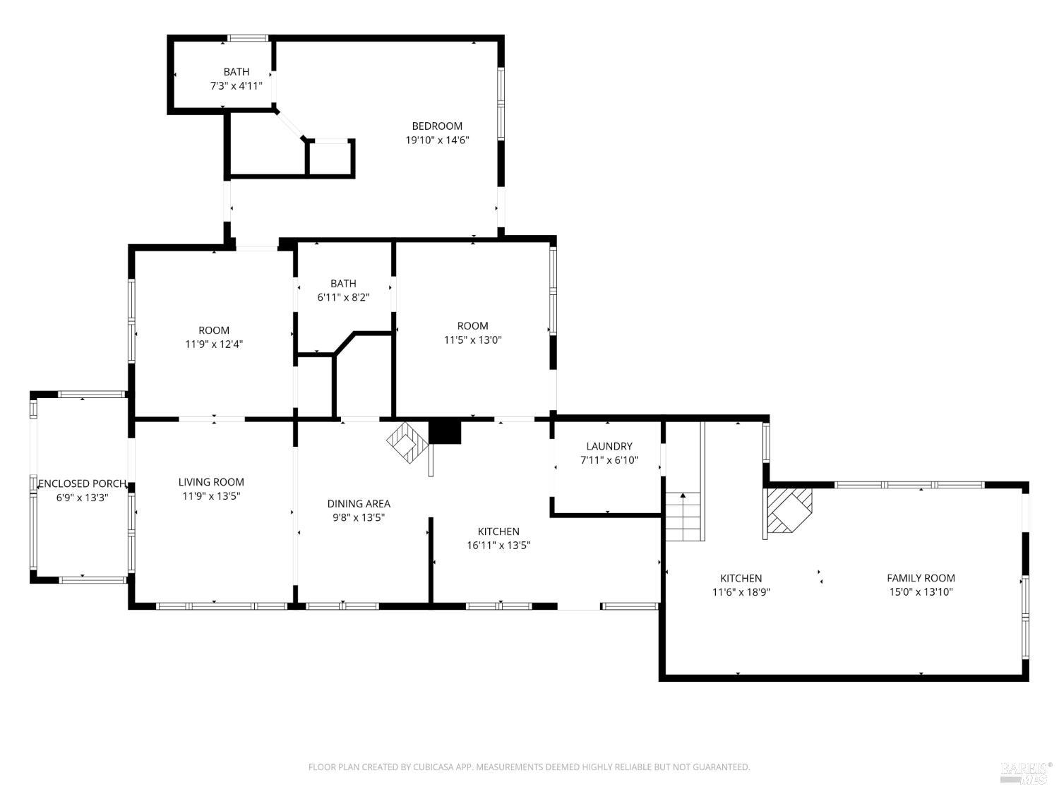 1160 Carr Avenue Santa Rosa, CA 95404 - Photo 48 of 48 Floor plan, main house. Created with CubiCasa, measurements are approximate.