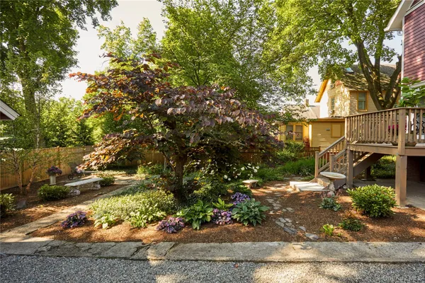 a view of a street with a tree