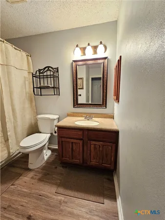a bathroom with a toilet a sink and mirror
