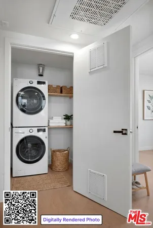 a bathroom with a stove and a refrigerator