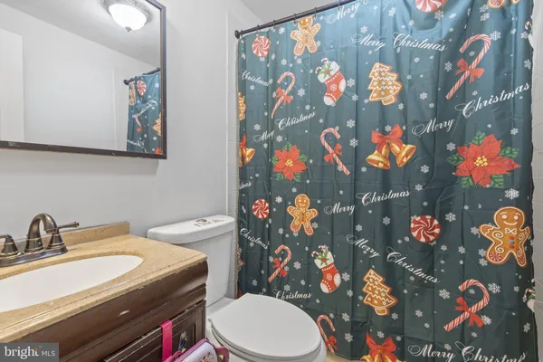 a bathroom with a sink mirror vanity and toilet