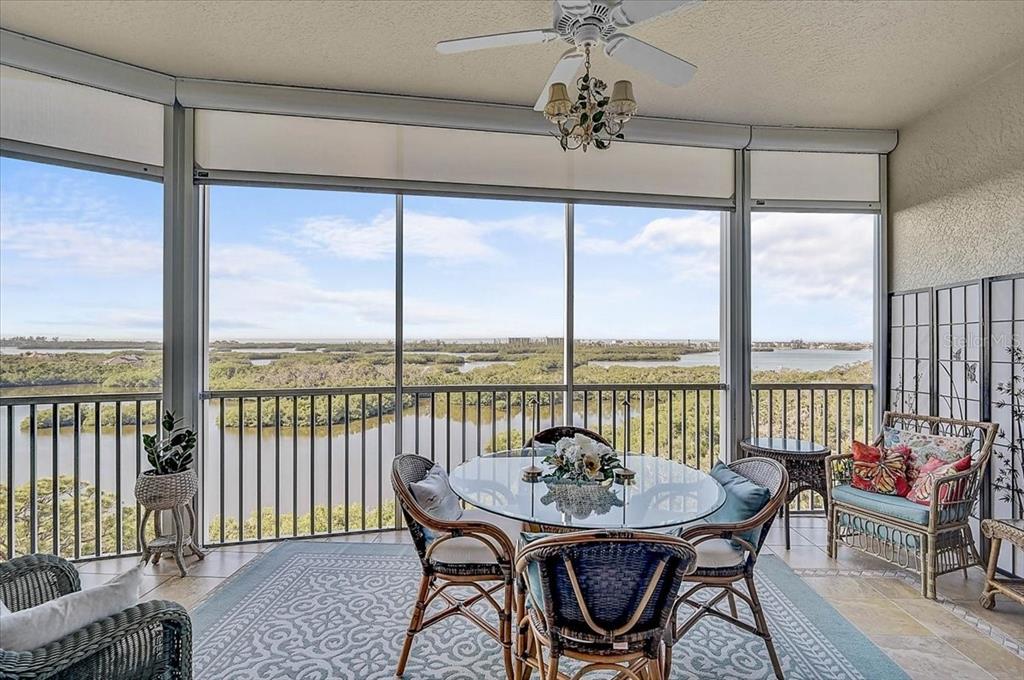 a view of a dining room and furniture window and outside view