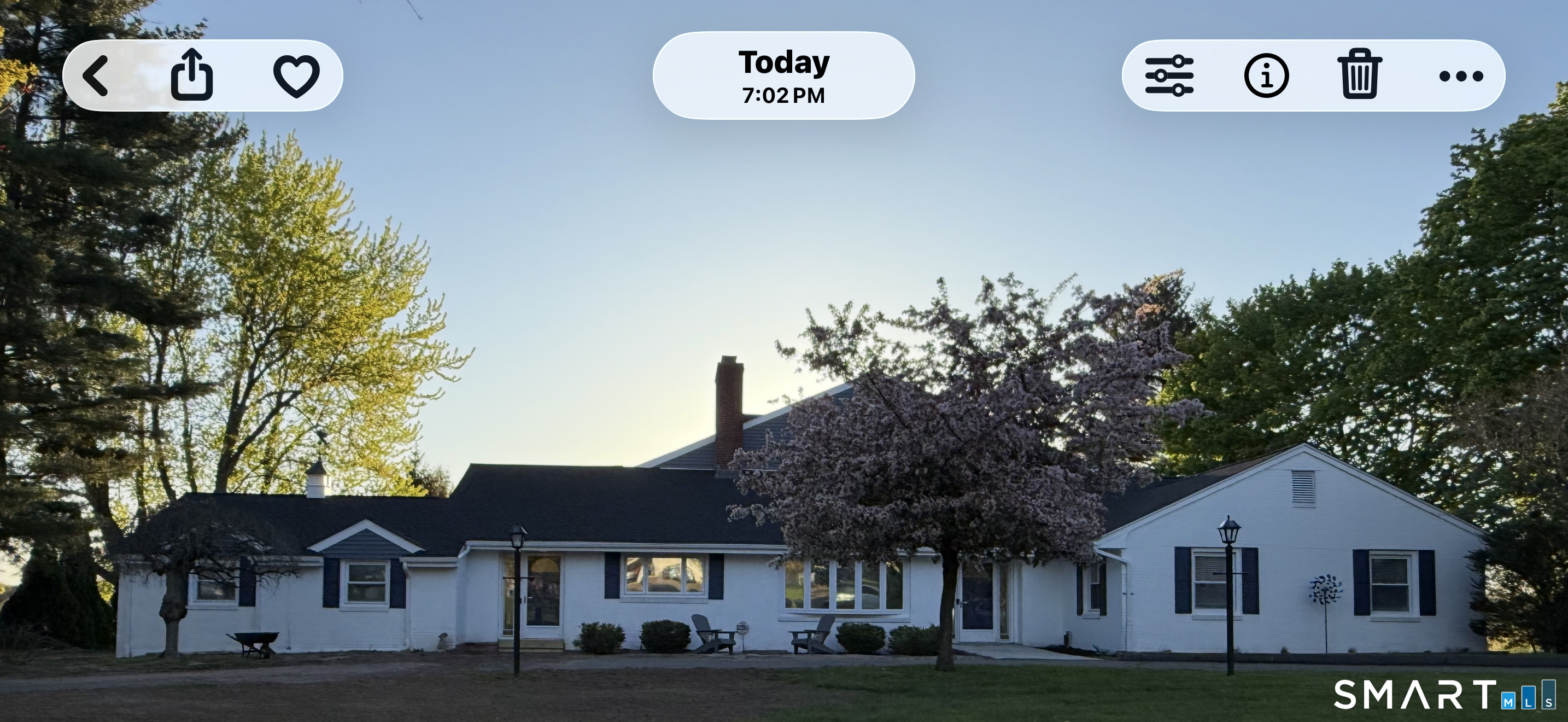 a view of a house with a tree in front of it
