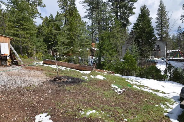 a backyard of a house with trees and houses