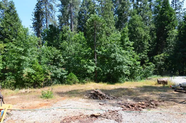 a view of a yard covered with snow