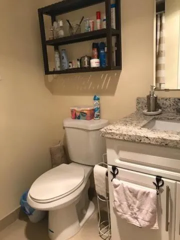 a bathroom with a toilet a sink and a mirror