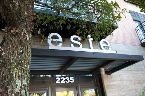 a view of building with street