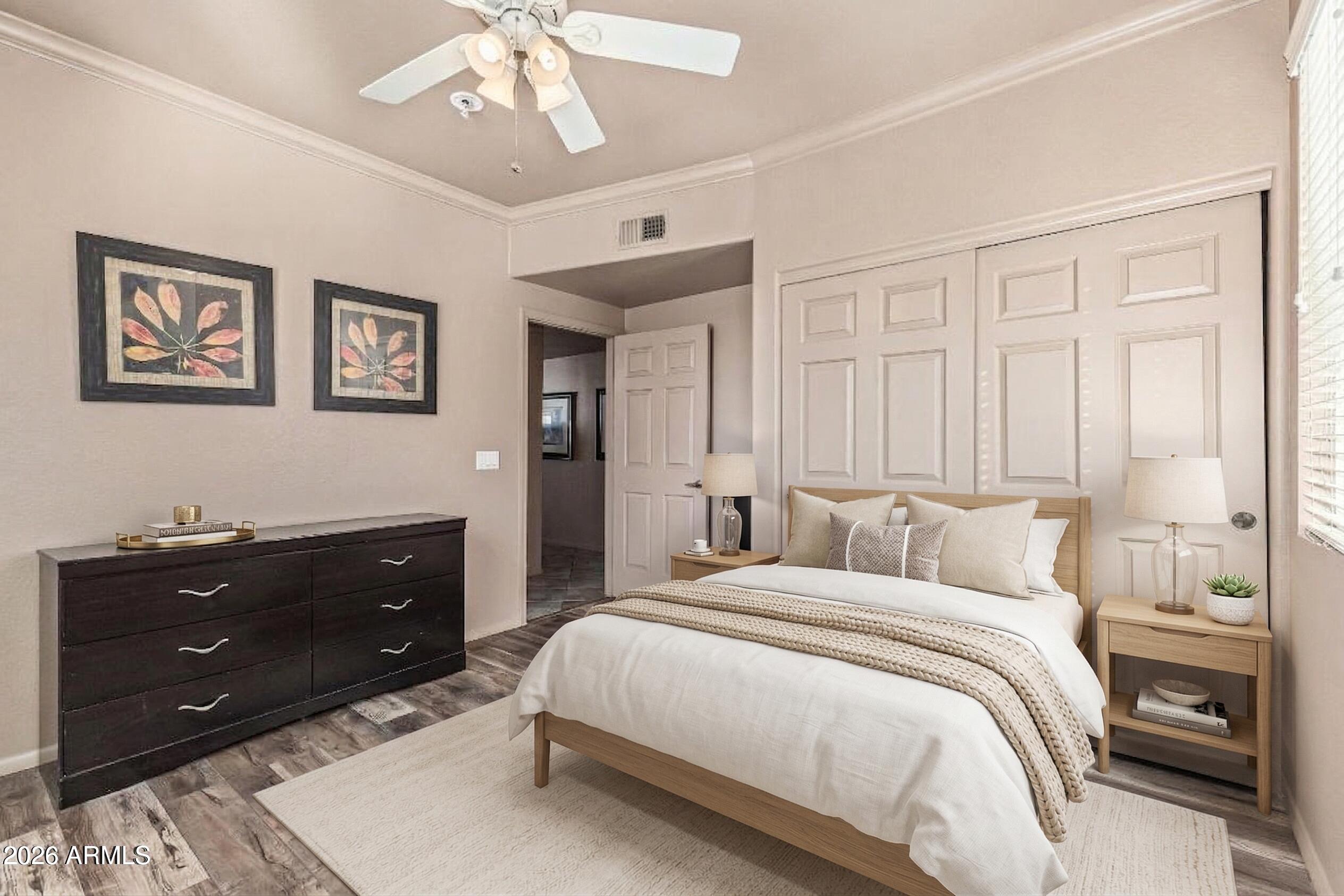 425 West Rio Salado Parkway, Unit 101 Tempe, AZ 85281 - Photo 18 of 32 a bedroom with a bed and a dresser