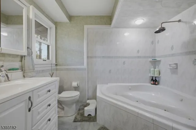 a bathroom with a granite countertop sink a toilet and shower