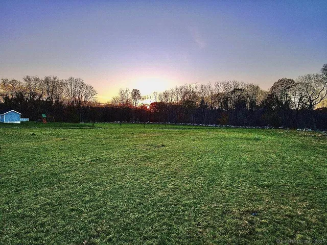 a view of a field of grass and trees