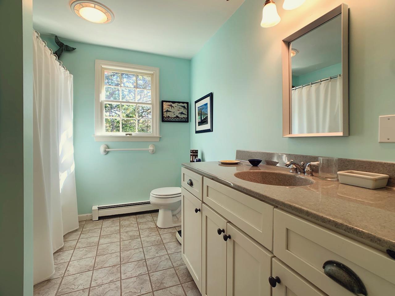 9 Sandy Lane Truro, MA 02666 - Photo 8 of 13 a spacious bathroom with a toilet sink and mirror