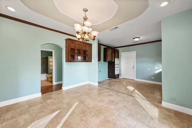 a view of a chandelier in a room