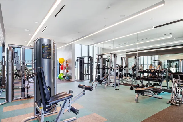 a view of a room with gym equipment