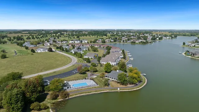 an aerial view of a house with a outdoor space