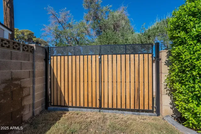 a view of a backyard with potted plants