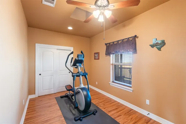 a view of a room with gym equipment