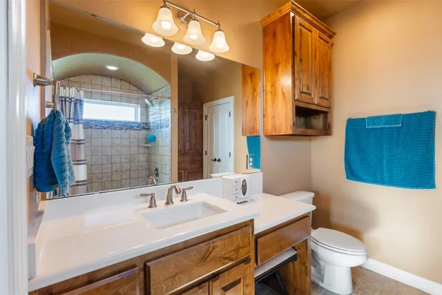 a bathroom with a sink a toilet and a mirror