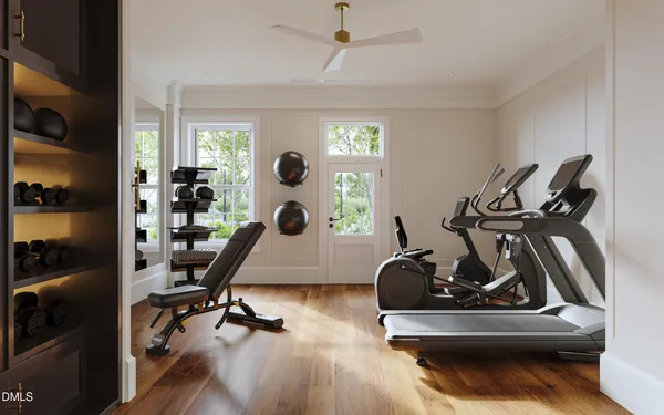 a view of a room with gym equipment