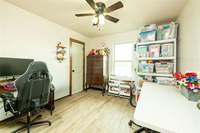 a bedroom with furniture and a bed