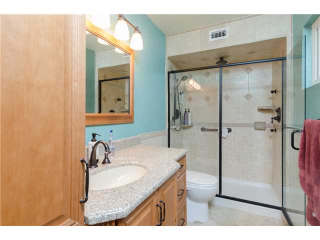 8859 Los Coches Road Lakeside, CA 92040 - Photo 18 of 25 The master bath has a wide step-in shower. Notice the granite countertop for the sink and vanity.