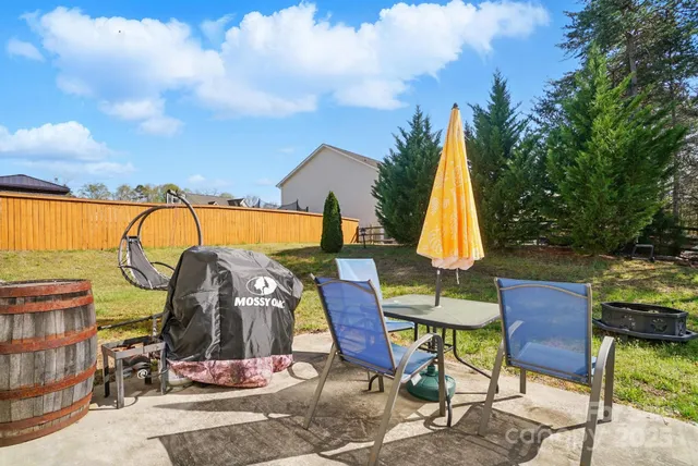 a front view of a house with patio