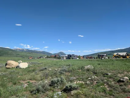 a view of a big yard with lots of green space