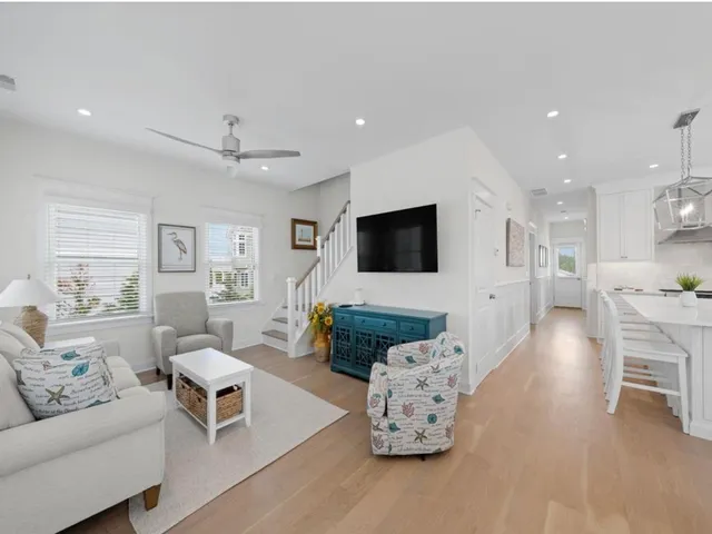 a living room with fireplace furniture and a flat screen tv