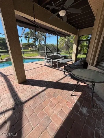 a view of porch with seating space