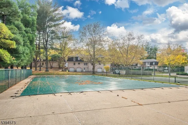 a view of a park with large trees